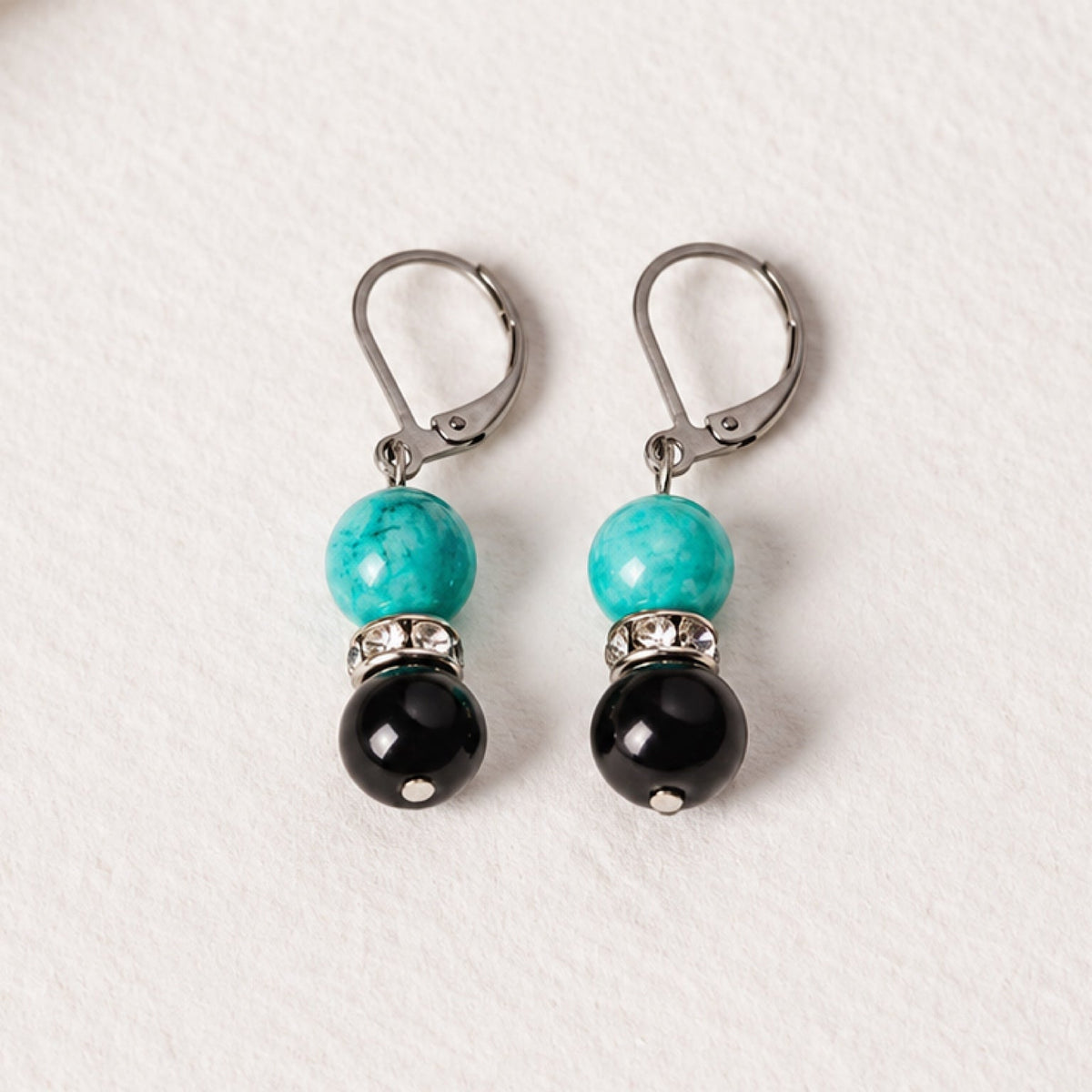 Boucles d’oreilles Azura en amazonite et obsidienne noire