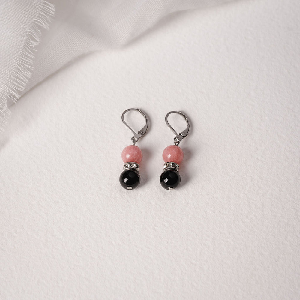 Boucles d'oreilles pierres naturelles pour femmes jade corail et onyx noir