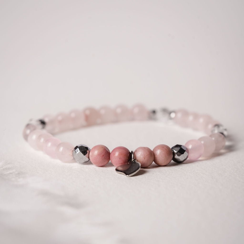 Bracelet Aphrodite en quartz rose, rhodonite et hématite
