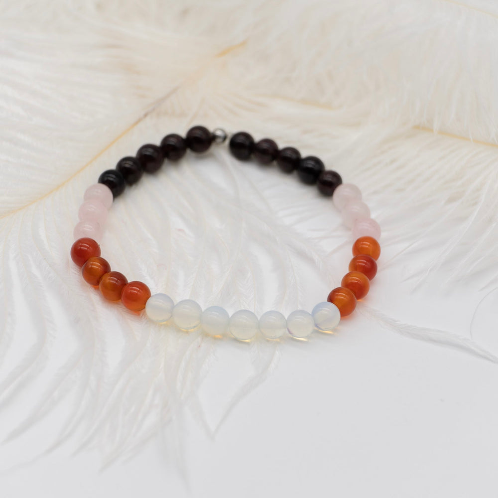 Bracelet Titanide pierre de lune - Couleur noir, blanc et orange