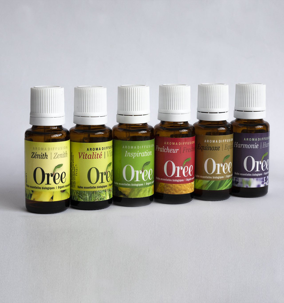 Six bouteilles d'huiles essentielles organiques fait au Québec - Parfait pour l'aromathérapier à la maison